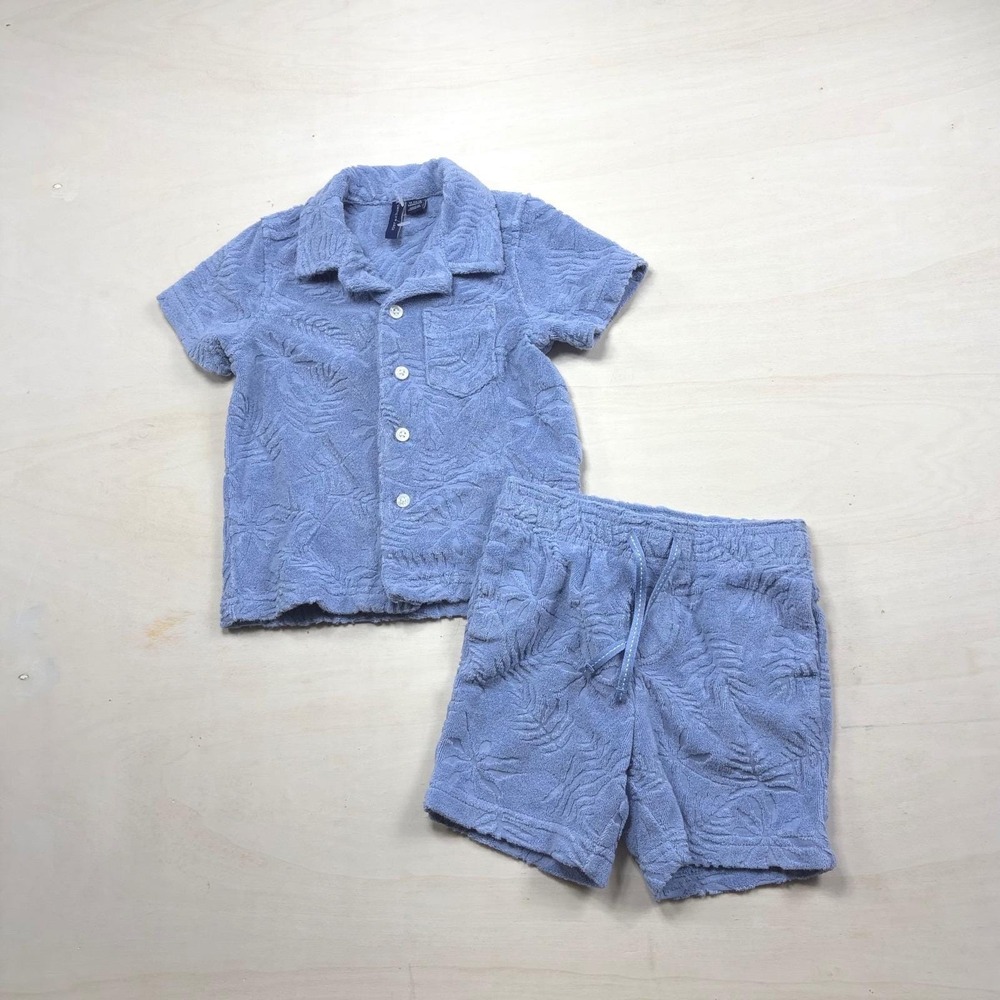 Janie and Jack Boys Blue Terry Cloth Tropical Leaf Cabana 12/18 months  Set